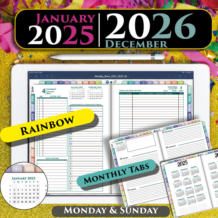 Rainbow 2025 2026 Franklin Digital Planner for Daily iPad Planning GoodNotes, Notability or Noteshelf