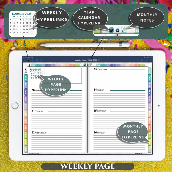 2025 2026  Digital Weekly Planner for weekly and yearly planning