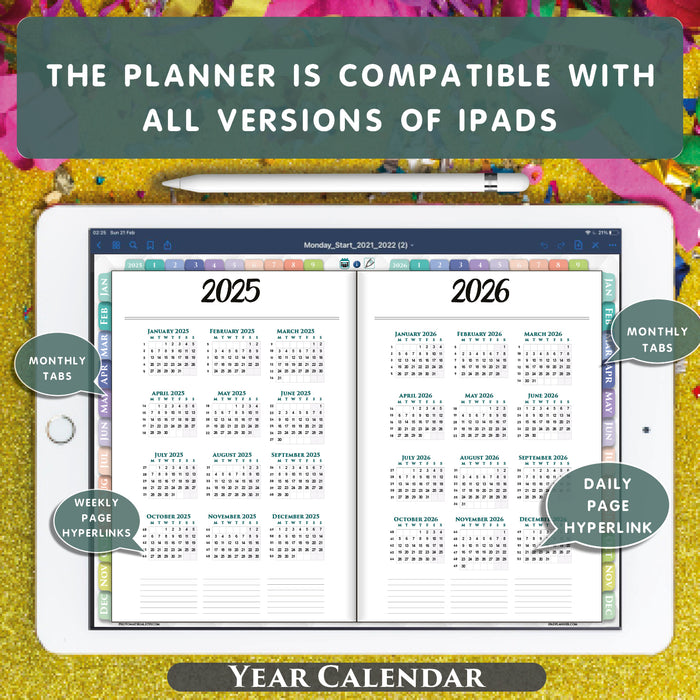 2025 2026  Digital Weekly Planner for weekly and yearly planning