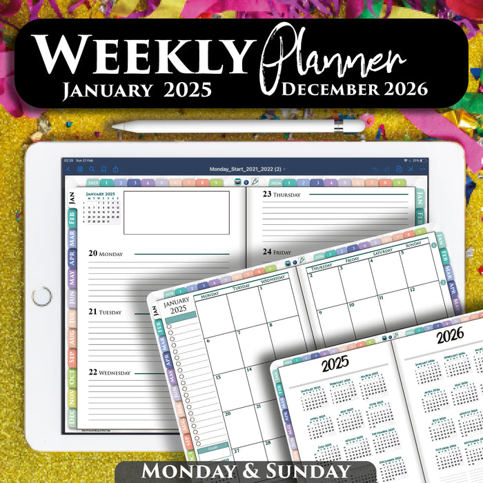 2025 2026  Digital Weekly Planner for weekly and yearly planning