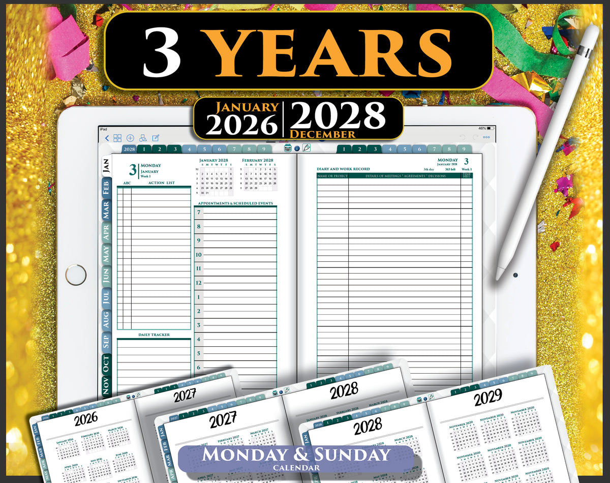 2026 2027 2028 Digital Planner Bundle. 3-years Daily Weekly Planners ...
