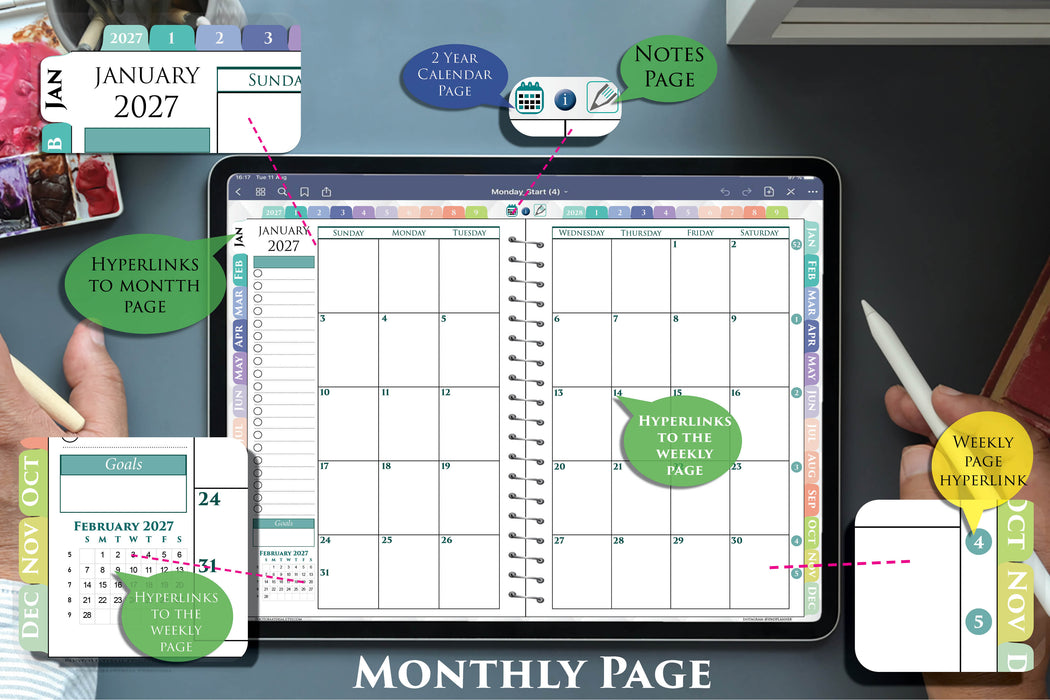 2027-2028 Digital Weekly Planner Pad | PDF Download