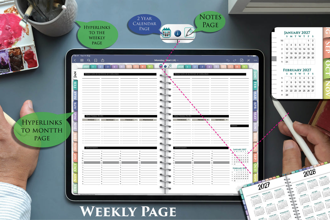 2027-2028 Digital Weekly Planner Pad | PDF Download