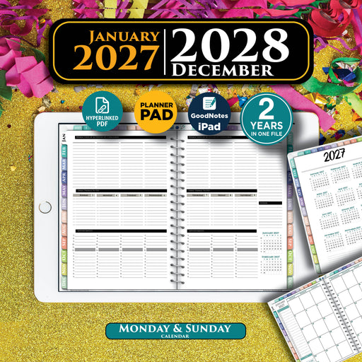 2027-2028 Digital Weekly Planner Pad | PDF Download