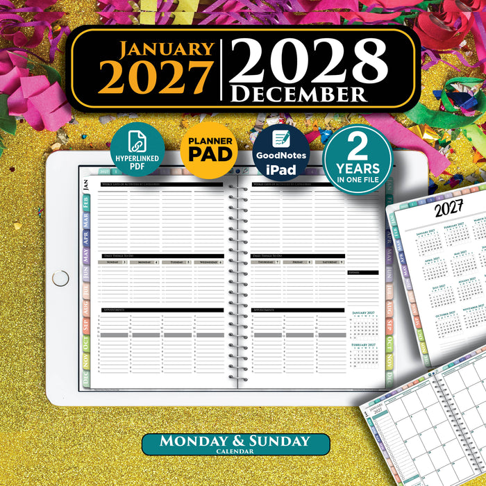 2027-2028 Digital Weekly Planner Pad | PDF Download