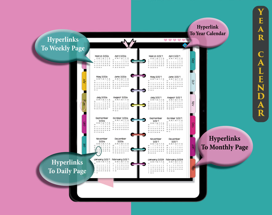 Digital Simple Vertical Planner | Minimalist 2026-2027 year calendar