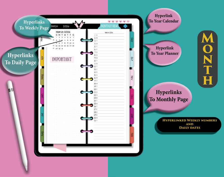 2026 2027 Digital Vertical Rainbow Daily Planner