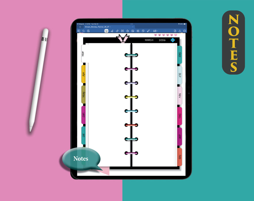 2026 2027 Digital Vertical Rainbow Daily Planner