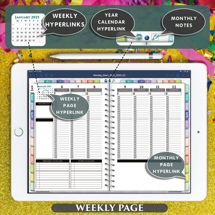 digital passion weekly planner for goodnotes and notability 2025 2026