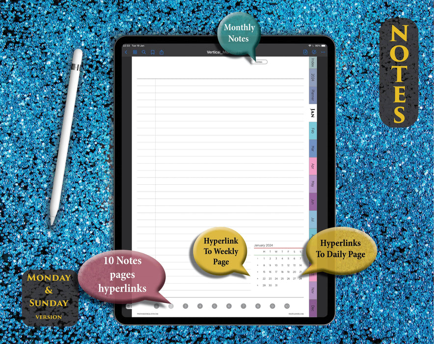 Digital At A Glance 2024 Yearly Planner | Goal Vertical layout