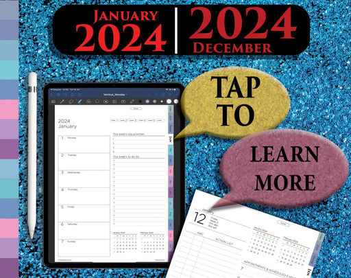 Purple Tab 2024 Vertical Digital Planner | Intuitive Daily & Weekly Planning for iPad