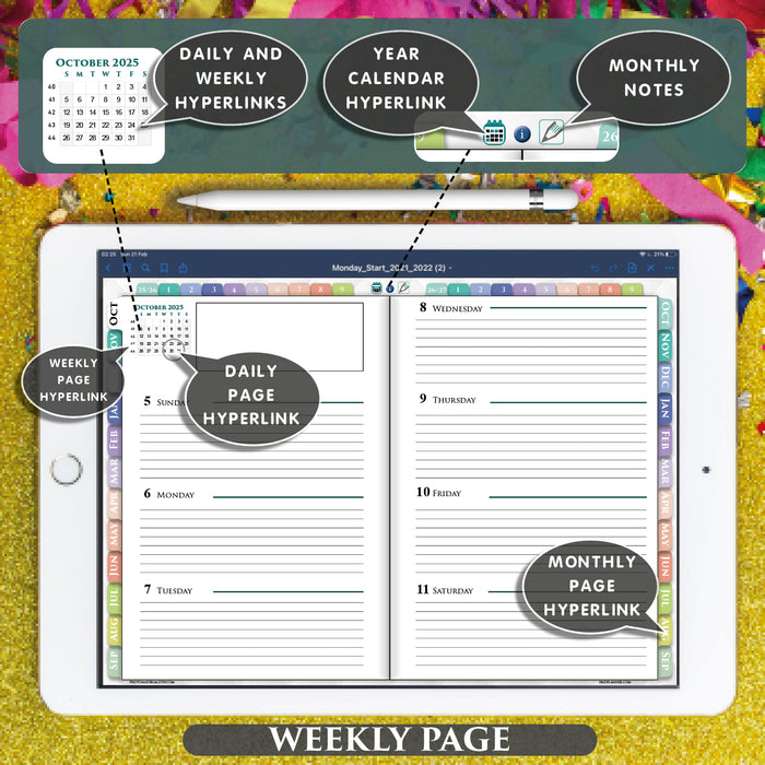 Rainbow 2026 2027 Franklin Digital Planner | October calendar start