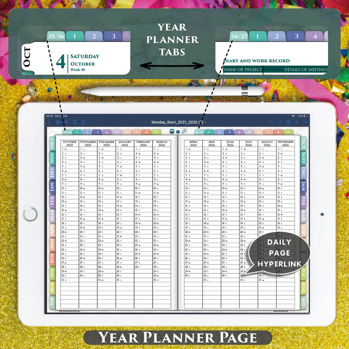 Digital Rainbow Franklin Daily Planner for iPad 2026 2027 year planning | PDF Download