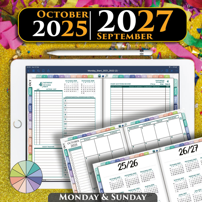Rainbow 2026 2027 Franklin Digital Planner | October calendar start