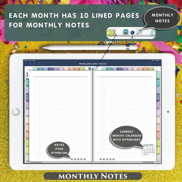 digital monthly notes page