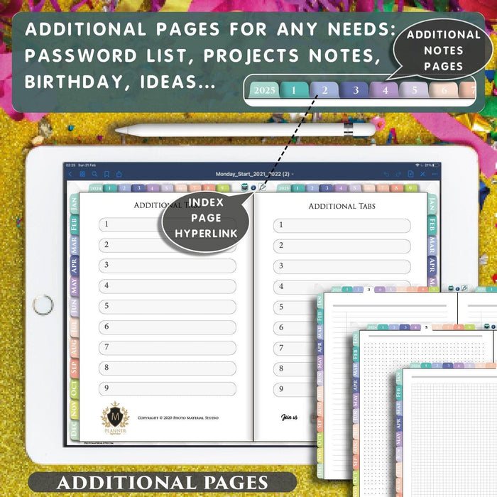 additional notes pages in digital lined daily planner