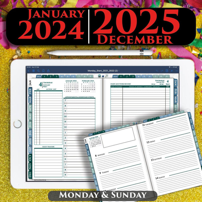2024 2025 Digital Planner Bundle. Two Daily Weekly Planners, Covers, Contact Journal, Sticker book