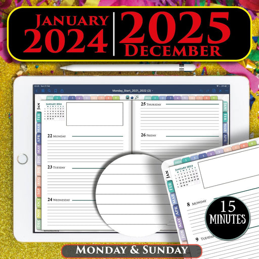 2024 2025 PDF Weekly Planner for iPad | Life Planner GoodNotes & Notability template