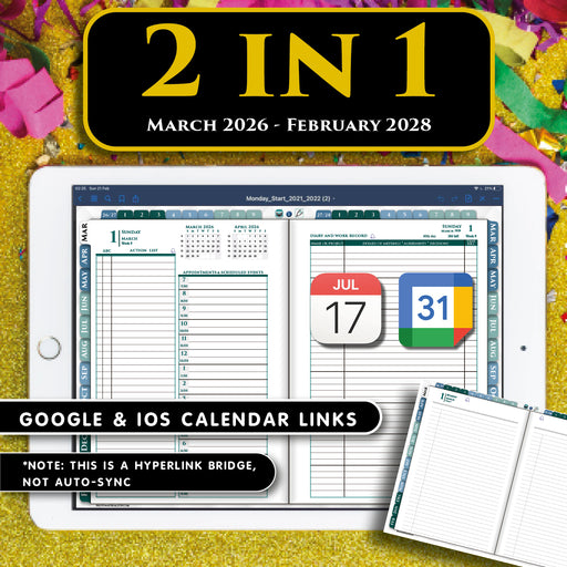 2026-2028 Franklin Digital Planner Google and iOS Calendar Links | Two Page Per Day iPad Organizer | The Smart Bridge Edition
