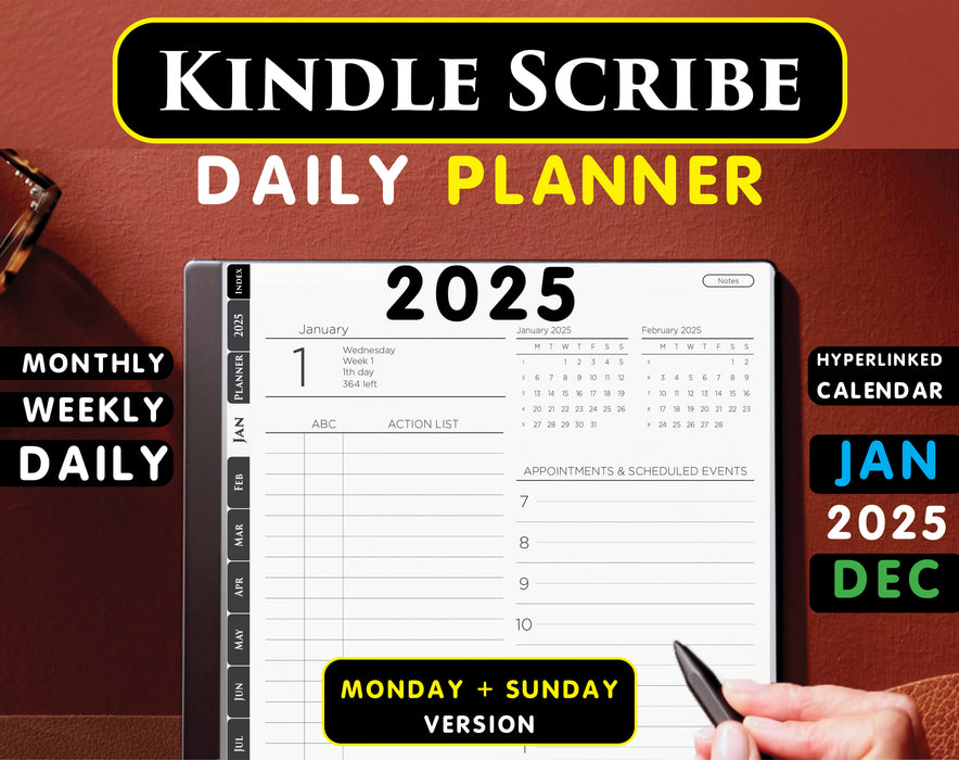 Best Digital 2025 Kindle Scribe Daily Planner: Hyperlinked Day Organizer