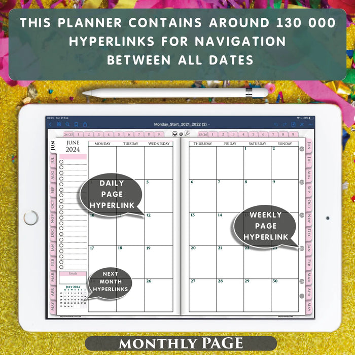 Digital Pink Daily Planner for GoodNotes and Notability 2024 2025