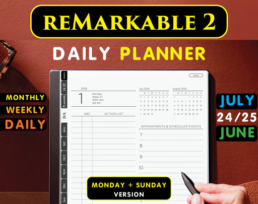 Best Daily Digital Planner 2024 for reMarkable 2  2025 - Hyperlinked & User-Friendly