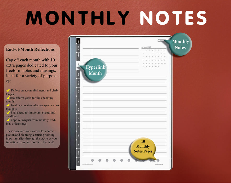 digital monthly notes page template for kindle scribe notes in 2025