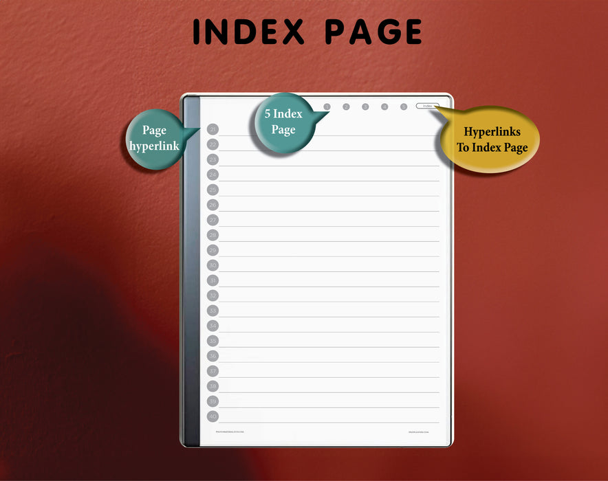 Lined Thinking Journal for reMarkable – Minimal Digital Notebook with Clickable Index (PDF)