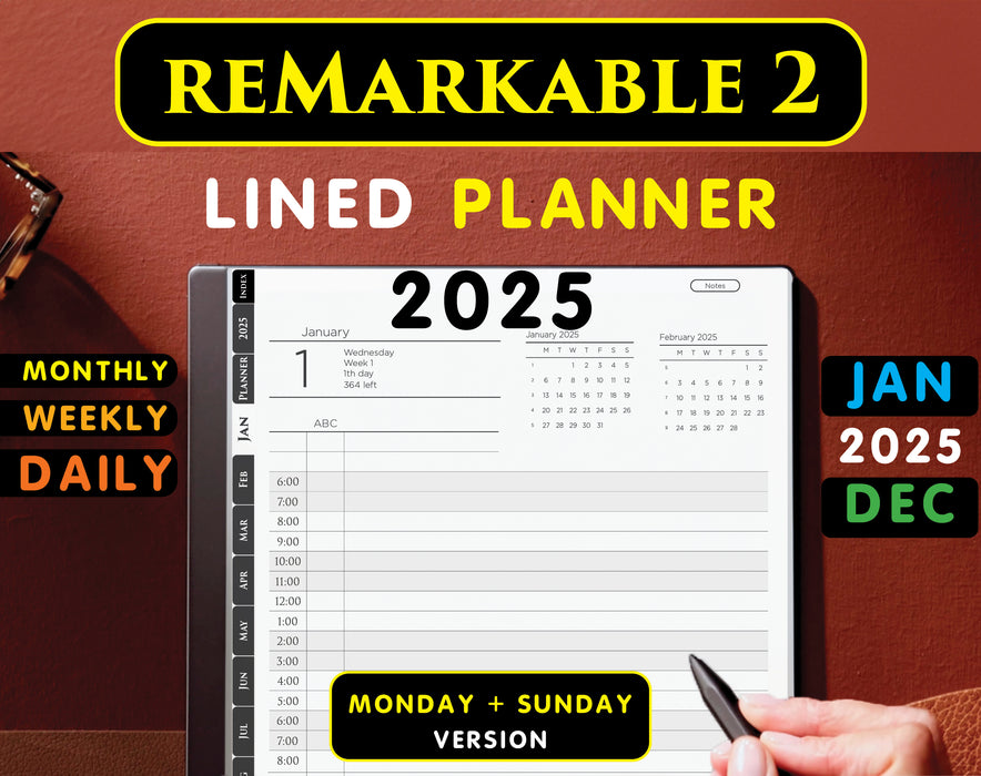 2025 Lined Daily Planner for reMarkable 2 | Best Digital Journal