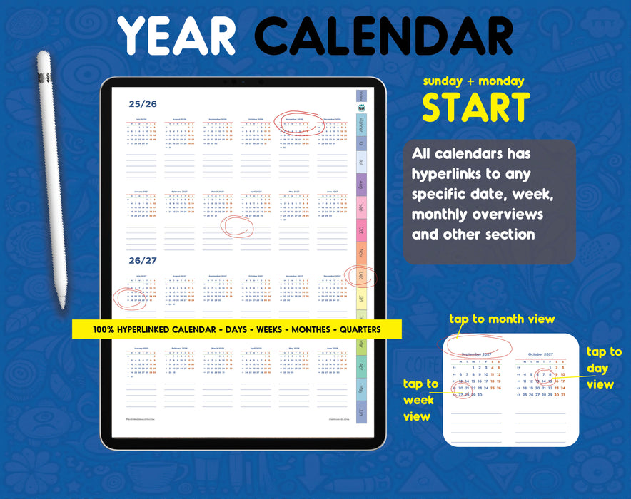 2026 2027 Digital Samsung Notes Planner Template for Android tablet