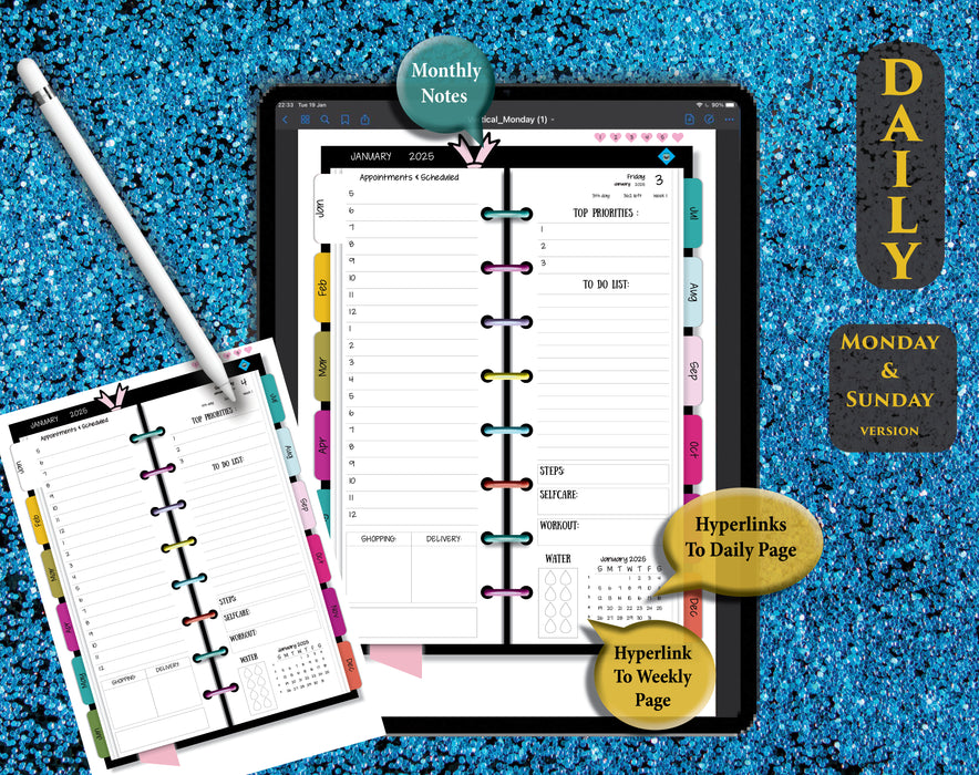 digital simple vertical daily planner for goodnotes and notability