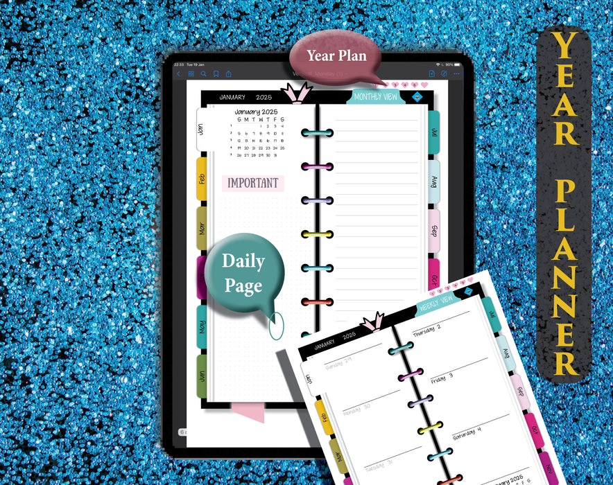 2025 Digital Vertical Rainbow Daily Planner