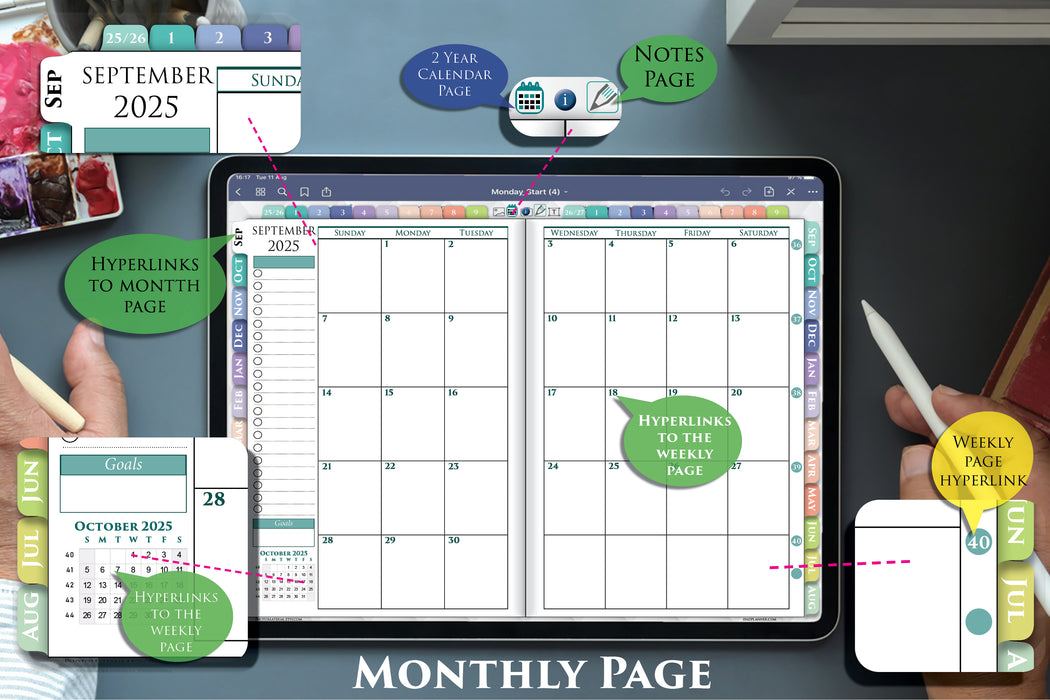 Digital Simple Weekly Planner | GoodNotes Notability Template 2025 2026 | PDF download