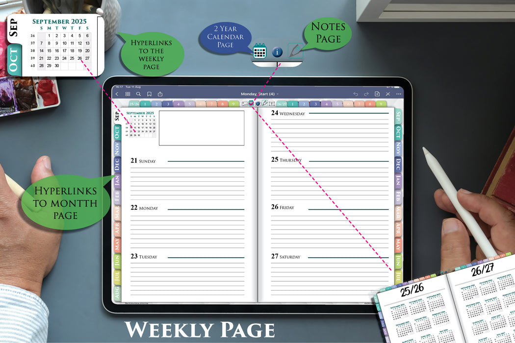 Digital Simple Weekly Planner | GoodNotes Notability Template 2025 2026 | PDF download