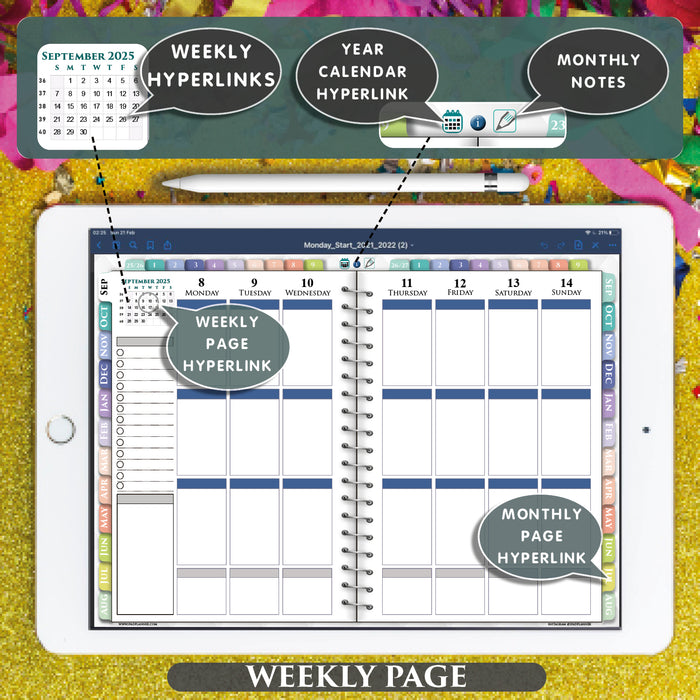 Digital Happy Weekly Planner and Monthly Planner for 2025 2026
