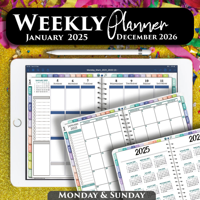 Digital Weekly Planner and Monthly Planner for 2025 2026