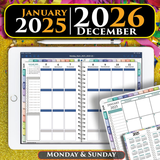 Digital Weekly Planner and Monthly Planner for 2025 2026