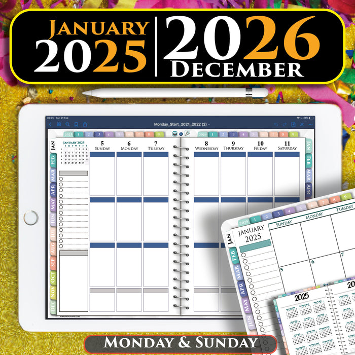 Digital Weekly Planner and Monthly Planner for 2025 2026