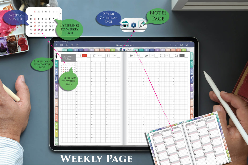 Digital Rainbow Hobonichi Techo Daily Weekly Planner for 2026 2027 2028