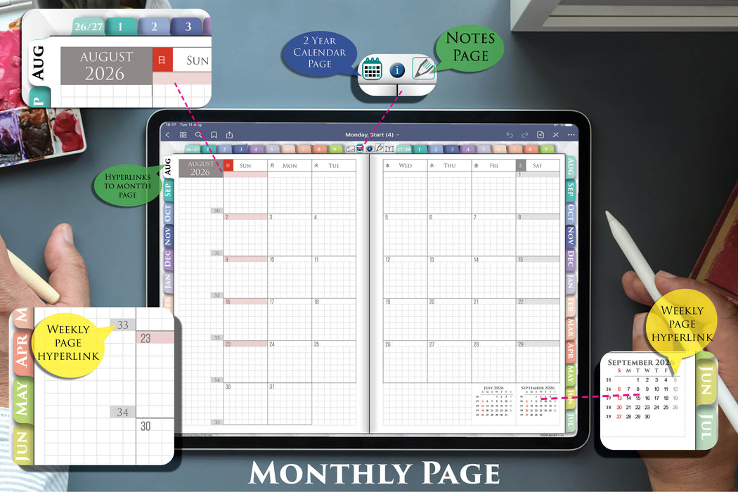 Digital Rainbow Hobonichi Techo Daily Weekly Planner for 2026 2027 2028