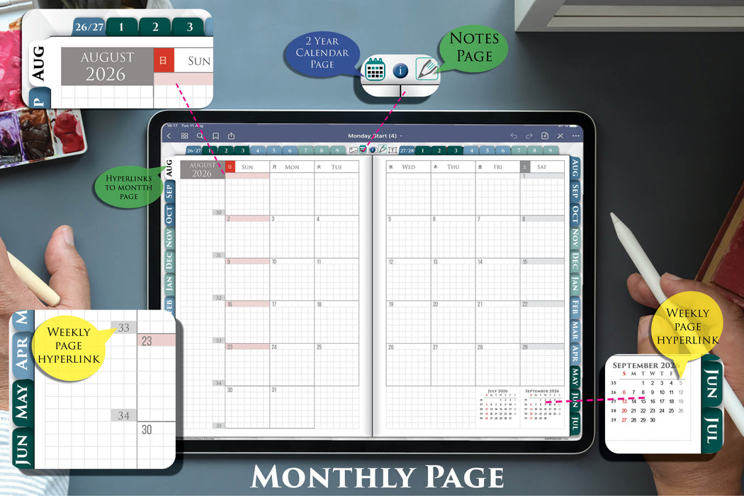 Hobonichi Style Digital Planner PDF for iPad – Minimal Grid Planner for Daily & Weekly Planning (2026–2027)
