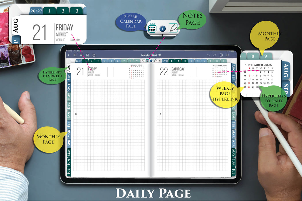Hobonichi Style Digital Planner PDF for iPad – Minimal Grid Planner for Daily & Weekly Planning (2026–2027)
