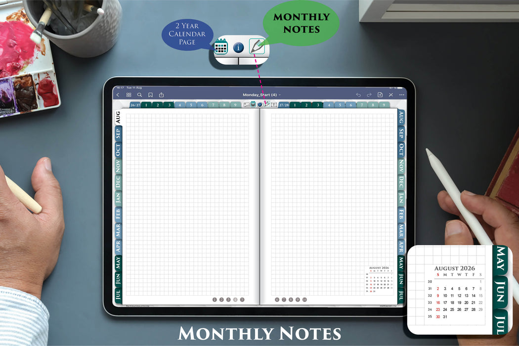 Grid Pages Digital Planner for ADHD – Simple Hobonichi Style PDF for 2026–2027