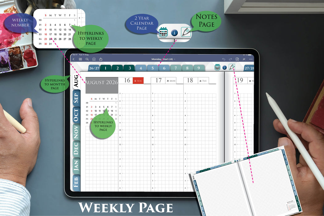 2026 2027 Digital Hobonichi Techo Planner, With Daily pages for GoodNotes and Notability