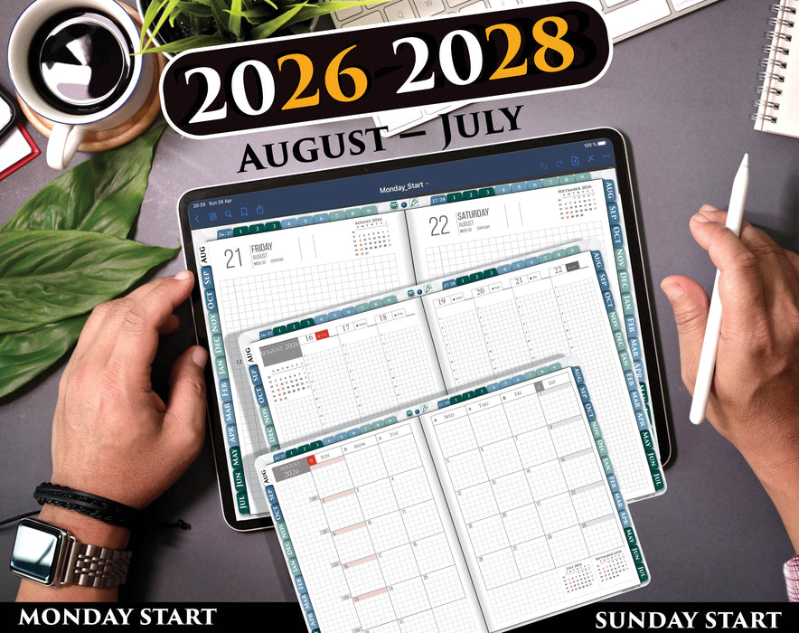Hobonichi Style Digital Planner PDF for iPad – Minimal Grid Planner for Daily & Weekly Planning (2026–2027)