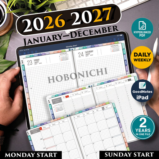 Digital Rainbow Hobonichi Daily Weekly Hobo Planner for GoodNotes & Notability