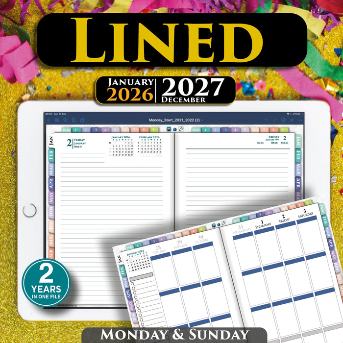 Lined Digital Planner 2026–2027 | Simple Daily Journal & Planner for iPad