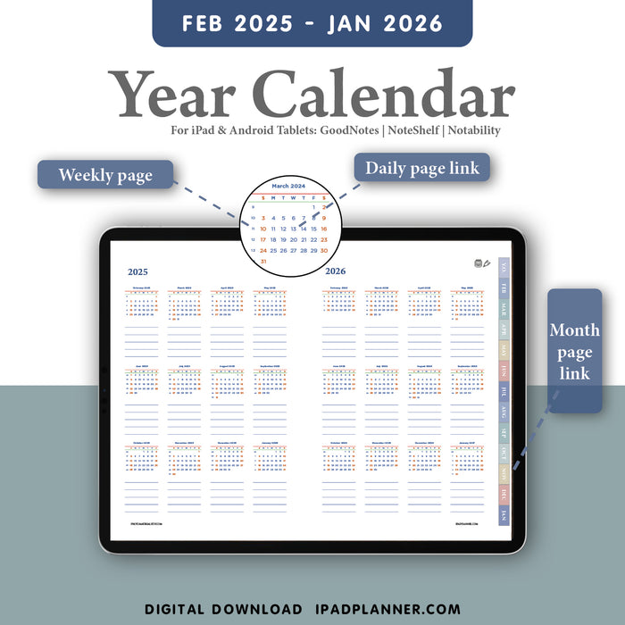 digital year calendar in digital marketing planner
