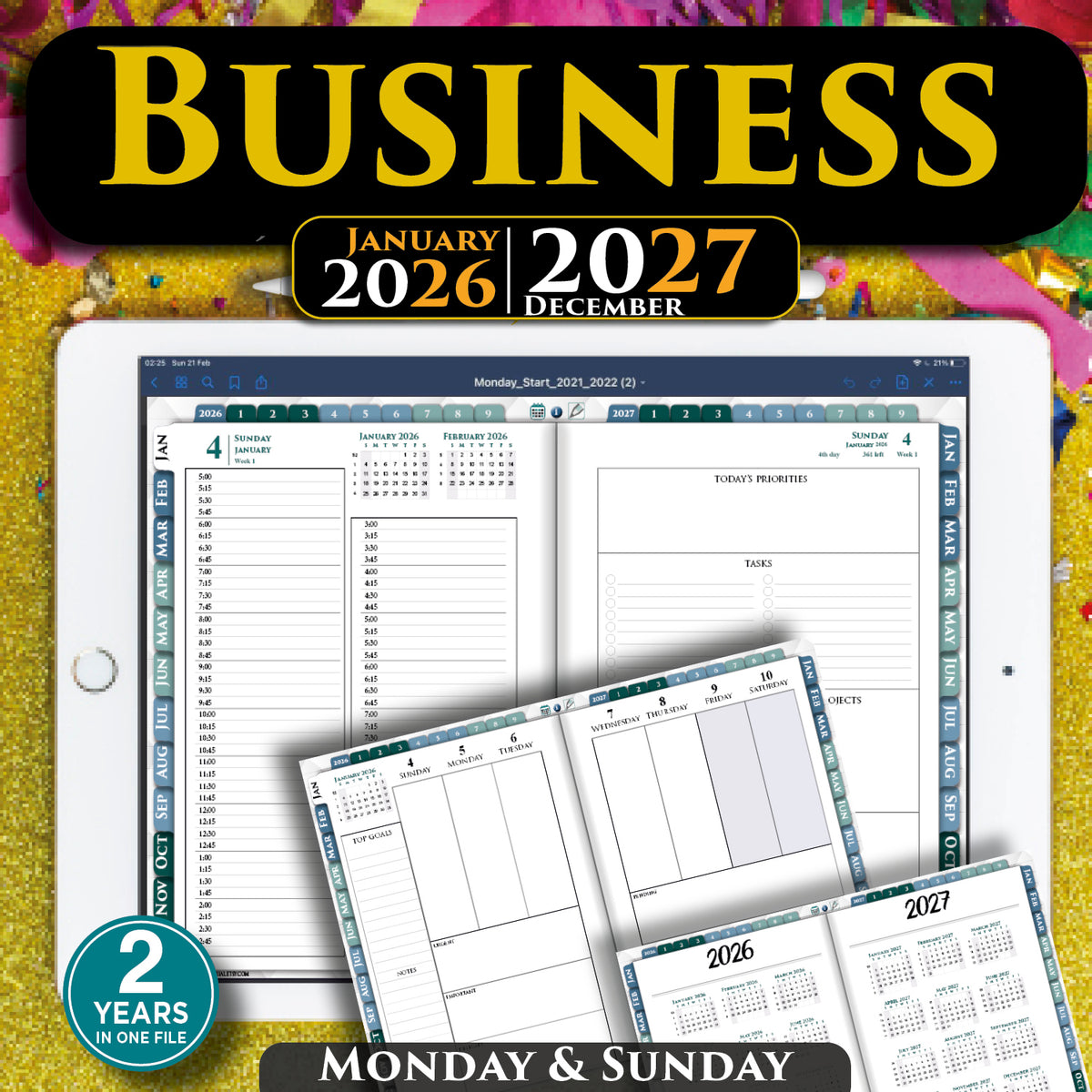 2026 2027 Digital Business Planner PDF for iPad | 15-minute time incre ...