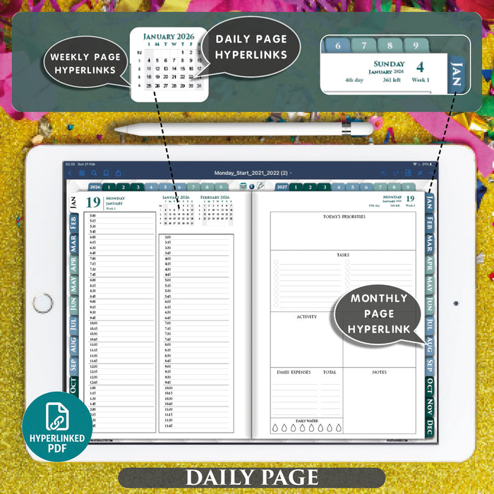 PDF Daily Digital Business Planner 2026 2027 for iPad | 15 minute time line